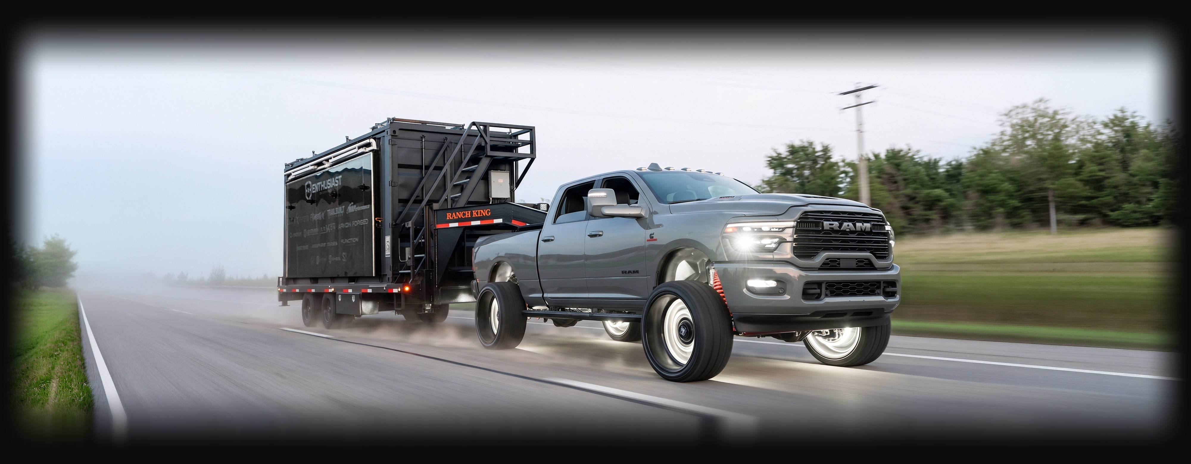The 2026 Ram 3500 build towing a loaded gooseneck trailer